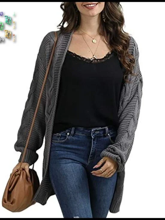 Oversized Chunky Cable Knit Cardigan Sweater Long Sleeve Open Front Cozy - Picture 2 of 7